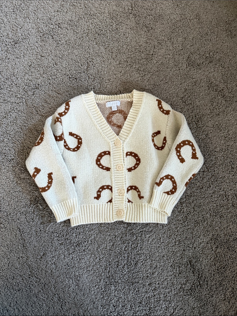 Ezekiel Cream Cardigan with Brown Horseshoe Pattern